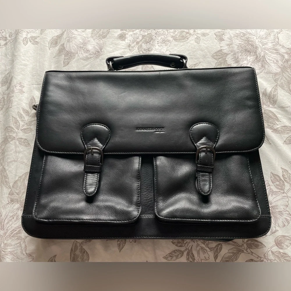 Kenneth‎ Cole Reaction Black Leather Laptop Bag Briefcase Career Work School